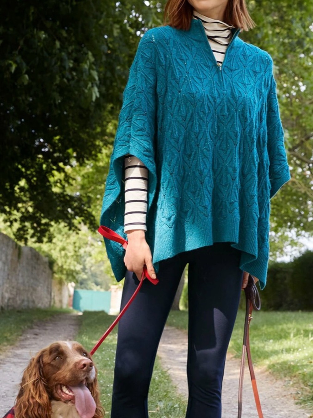 NWT TALBOTS CABLE KNIT PONCHO - TEAL OCEAN TWEED SIZE L